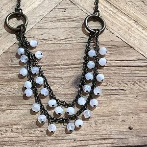 New Brass tone Natural stone White quartz ? Beaded Necklace